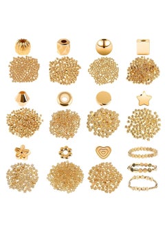 1700 Pieces Spacer Beads Set Assorted DIY Loose Bead Round Ball Star Beads Rondelle Faceted Cube Square Spacer Column Beads 11 Styles Jewelry Charms Beads for DIY Crafts Jewelry Making (Gold)