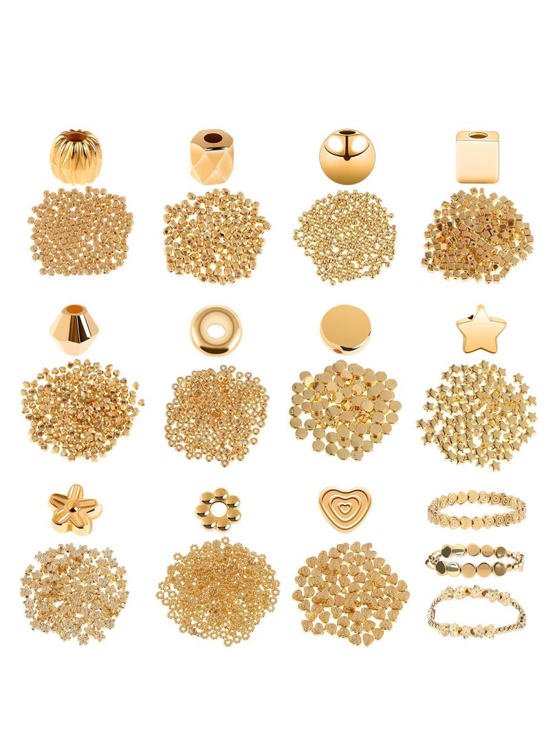 SYOSI - 1700 Pieces Spacer Beads Set Assorted DIY Loose Bead Round Ball Star Beads Rondelle Faceted Cube Square Spacer Column Beads 11 Styles Jewelry Charms Beads for DIY Crafts Jewelry Making (Gold) - Image 1