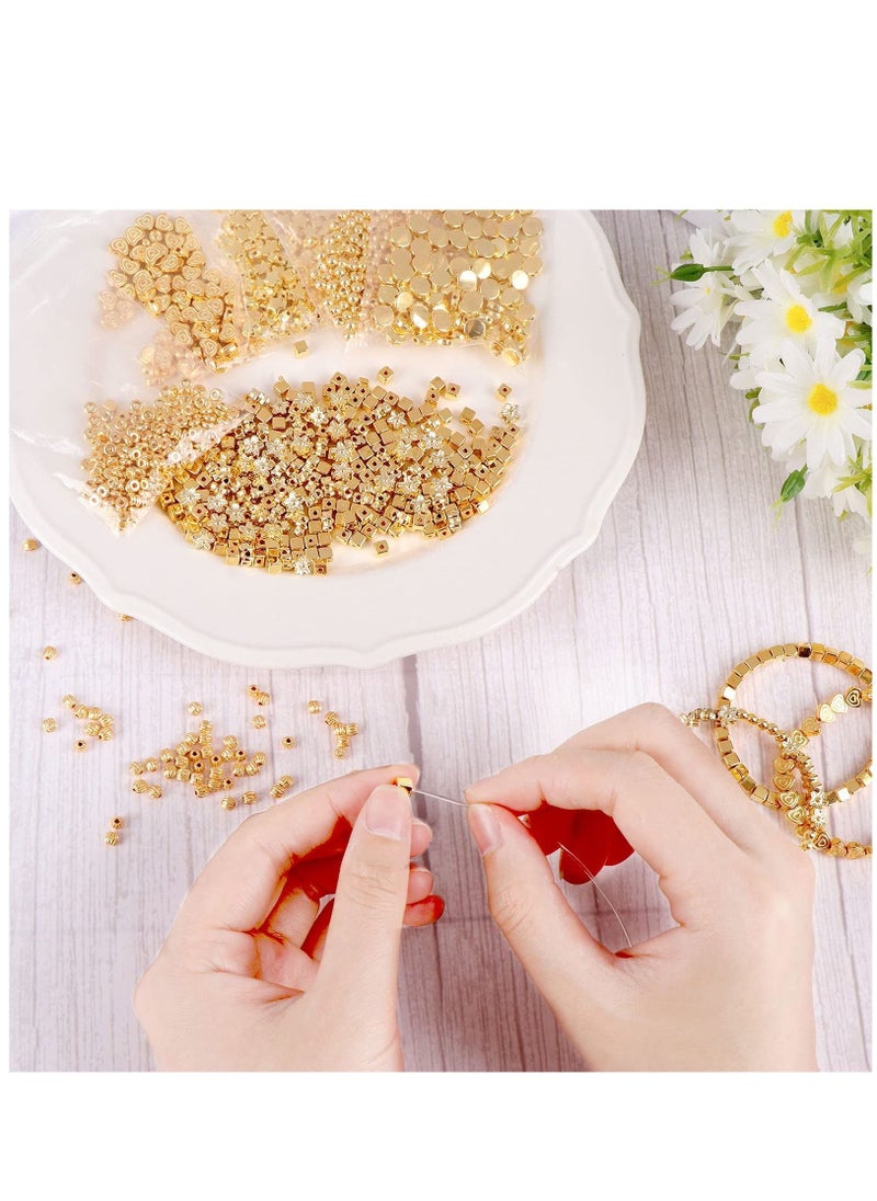 SYOSI - 1700 Pieces Spacer Beads Set Assorted DIY Loose Bead Round Ball Star Beads Rondelle Faceted Cube Square Spacer Column Beads 11 Styles Jewelry Charms Beads for DIY Crafts Jewelry Making (Gold) - Image 1