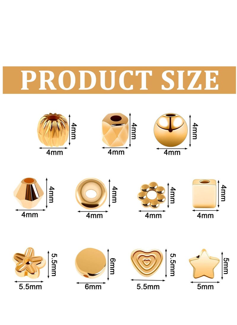SYOSI - 1700 Pieces Spacer Beads Set Assorted DIY Loose Bead Round Ball Star Beads Rondelle Faceted Cube Square Spacer Column Beads 11 Styles Jewelry Charms Beads for DIY Crafts Jewelry Making (Gold) - Image 1
