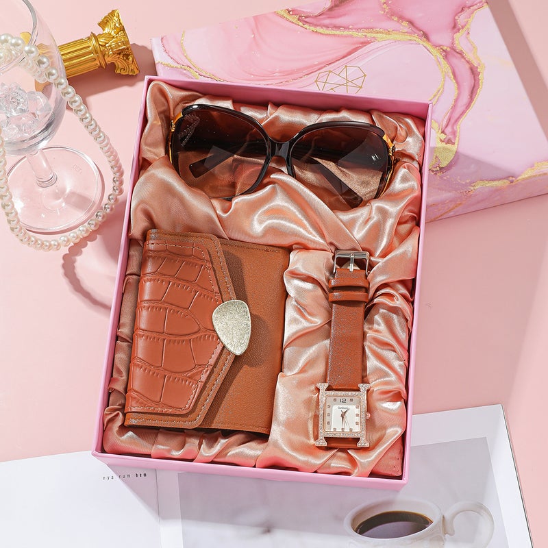 Womens Gift Set Opening Activities Accompanying Gift to Female Customers Fashion Good Sunglasses Wallet Gift Box Belt Square Watch Set 