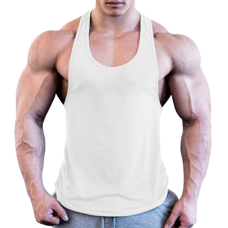 Mens Fitness Tank Top Elastic Muscle Vest White  - Image 3