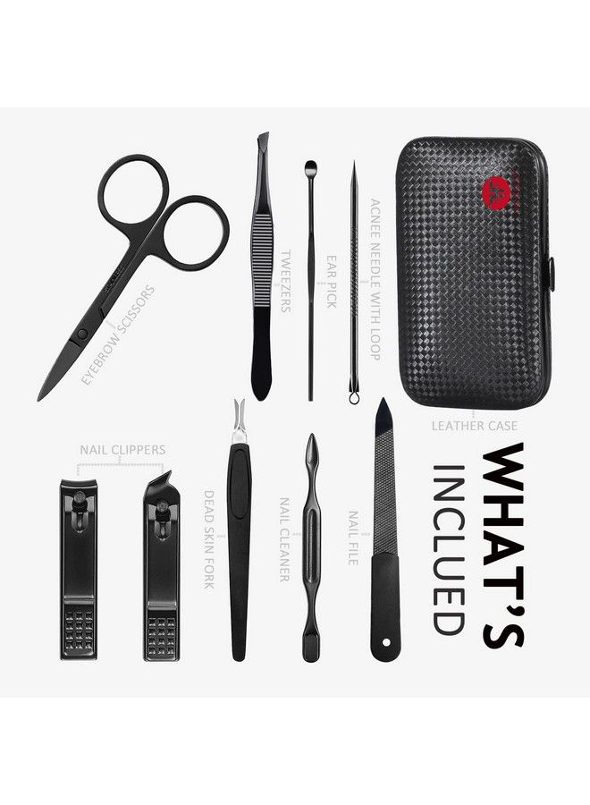 HANTEKAS Manicure Set 9 In 1 Stainless Steel Nail Clippers Scissors Pedicure Tools Kit Portable Travel Grooming Kit For Men And Women With Black/Red Leather Case (Red) - Image 3