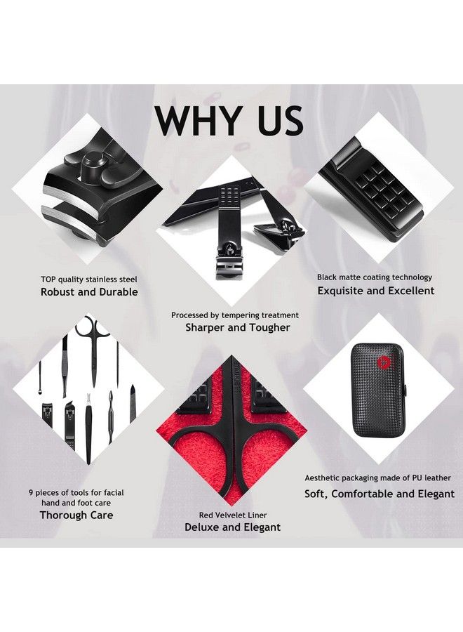 HANTEKAS Manicure Set 9 In 1 Stainless Steel Nail Clippers Scissors Pedicure Tools Kit Portable Travel Grooming Kit For Men And Women With Black/Red Leather Case (Red) - Image 5