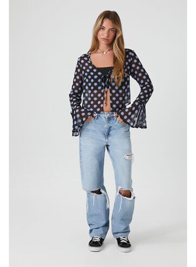 FOREVER 21 Sheer Polka Dot Tie-Front Top - Image 4