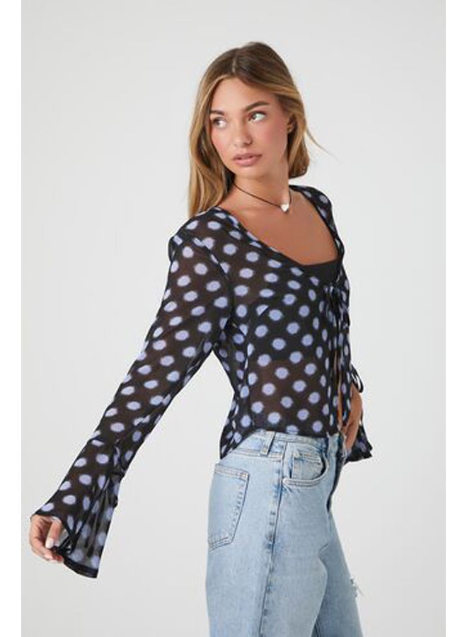 FOREVER 21 Sheer Polka Dot Tie-Front Top - Image 2