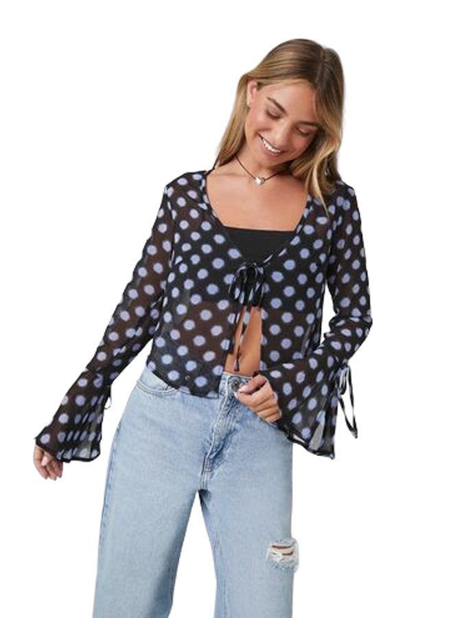 FOREVER 21 Sheer Polka Dot Tie-Front Top - Image 1