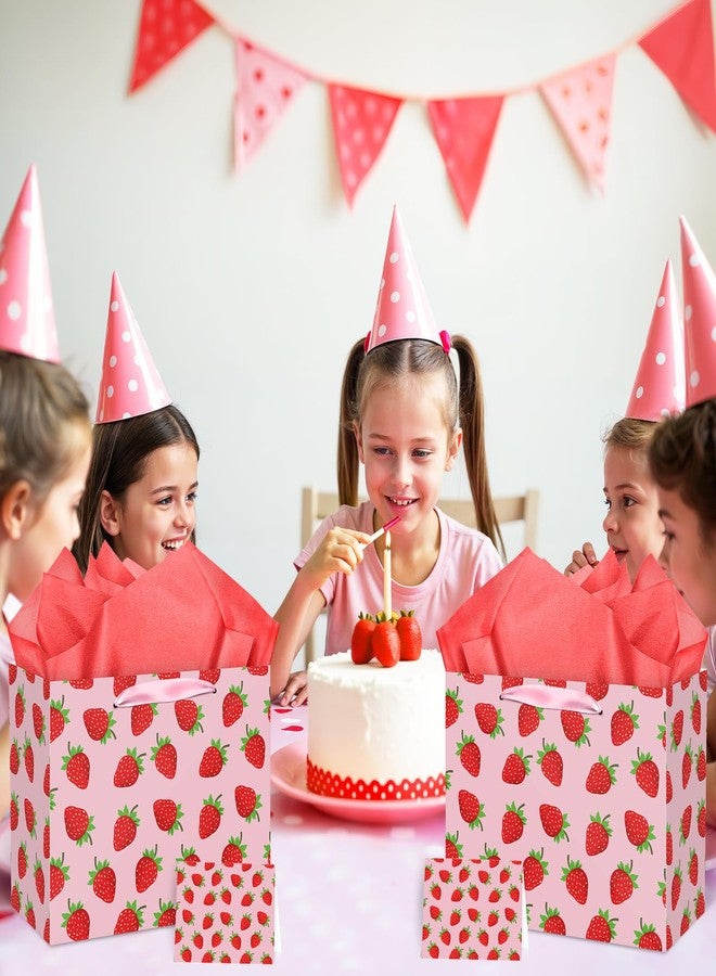 بيكونال حقيبة هدايا عيد ميلاد بنكهة الفراولة، زينة عيد ميلاد بنكهة التوت، حقيبة هدايا بنكهة التوت الحلو مع ورق تغليف وبطاقة، حقيبة ورق تغليف بنكهة الفراولة مع مقبض لحفلات استقبال المولودة الجديدة. - Image 5