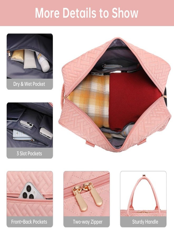 BAVERGE Duffle Bag for Travel, Weekender Bag with Shoe Compartment, Carry On Overnight Bag for Women with Toiletry Bag, 50L Gym Bag with Wet Pocket, Hospital Bags for Labor and Delivery, Pink--rolling version - Image 5