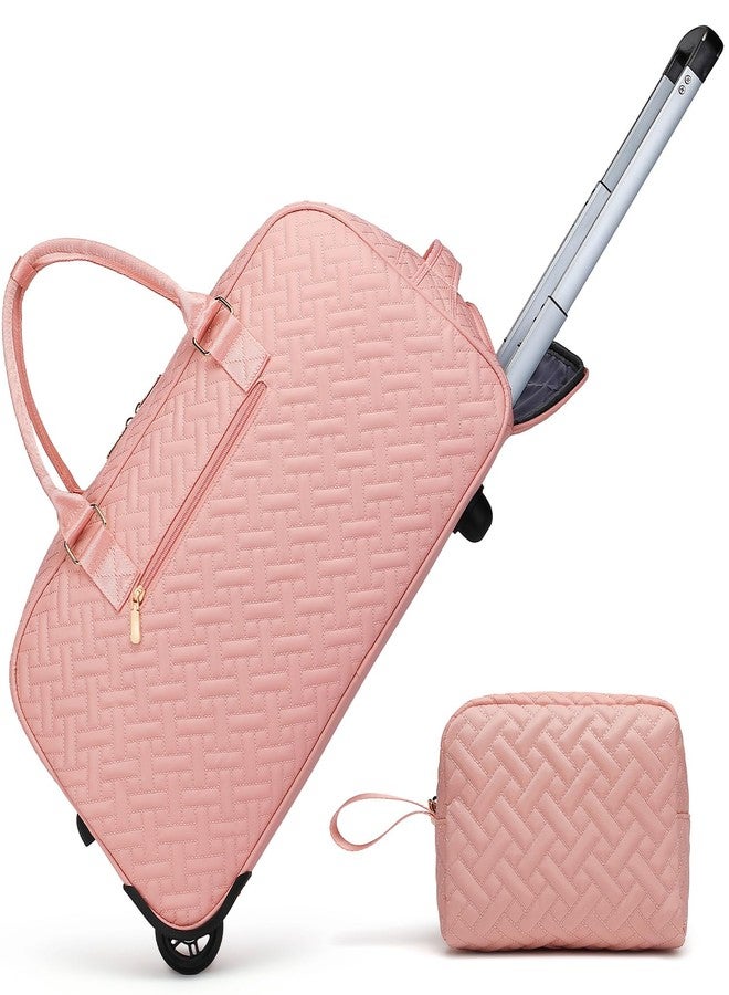 BAVERGE Duffle Bag for Travel, Weekender Bag with Shoe Compartment, Carry On Overnight Bag for Women with Toiletry Bag, 50L Gym Bag with Wet Pocket, Hospital Bags for Labor and Delivery, Pink--rolling version - Image 1