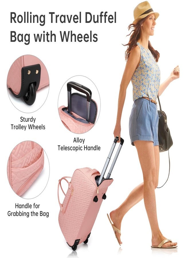 BAVERGE Duffle Bag for Travel, Weekender Bag with Shoe Compartment, Carry On Overnight Bag for Women with Toiletry Bag, 50L Gym Bag with Wet Pocket, Hospital Bags for Labor and Delivery, Pink--rolling version - Image 3