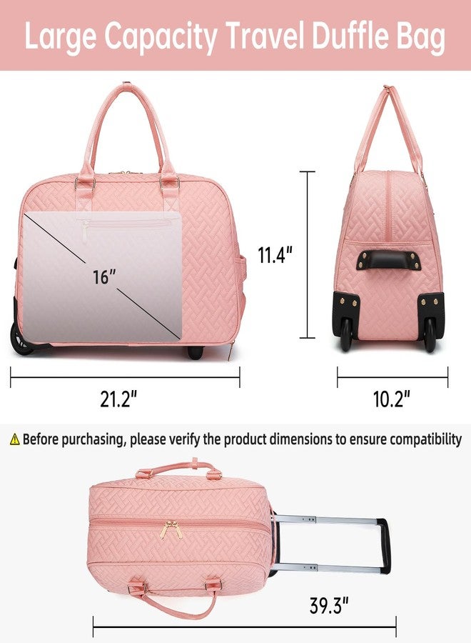 BAVERGE Duffle Bag for Travel, Weekender Bag with Shoe Compartment, Carry On Overnight Bag for Women with Toiletry Bag, 50L Gym Bag with Wet Pocket, Hospital Bags for Labor and Delivery, Pink--rolling version - Image 2