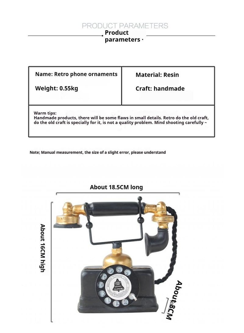 Bluejw Retro Handset Telephone Model Home Decoration Ornaments Resin Crafts Black/Gold - Image 2