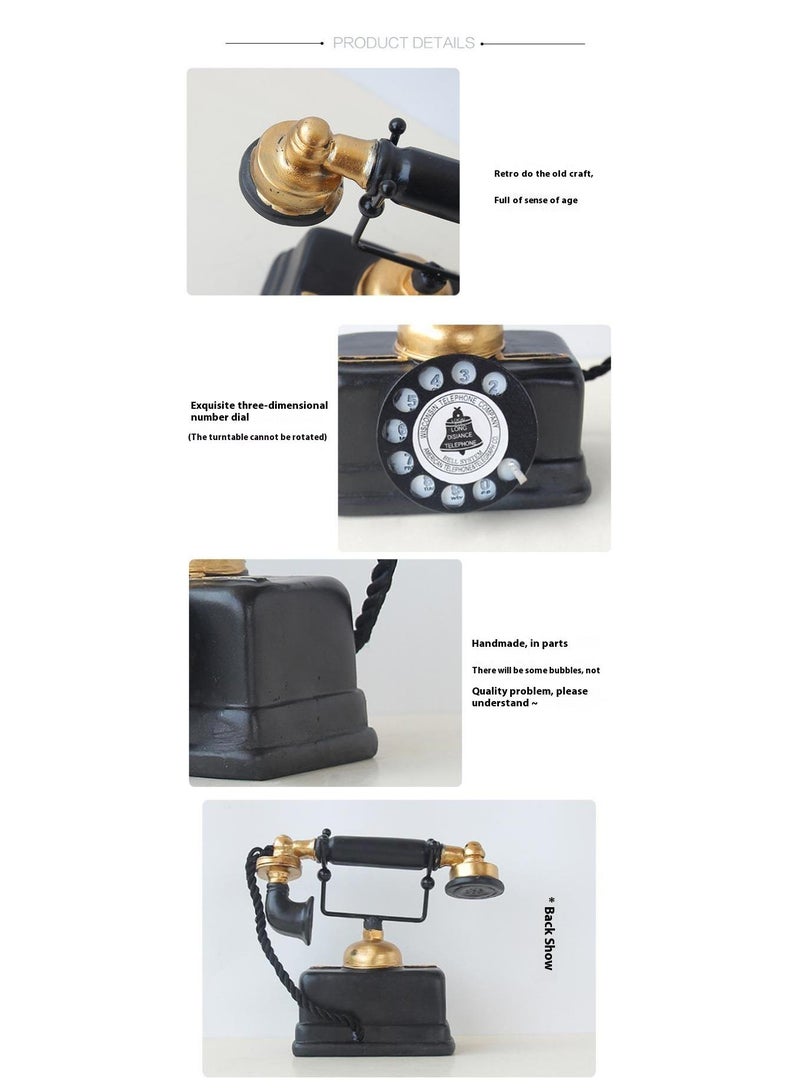 Bluejw Retro Handset Telephone Model Home Decoration Ornaments Resin Crafts Black/Gold - Image 3