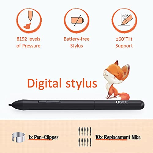 UGEE S640 Graphics Drawing Tablet, Digital Draw Art Pad with Pen Battery-Free Stylus Tilt Function 8192 Levels Pressure Sensitivity 10 Express Keys for Mac, Windows PC and Android - Image 2