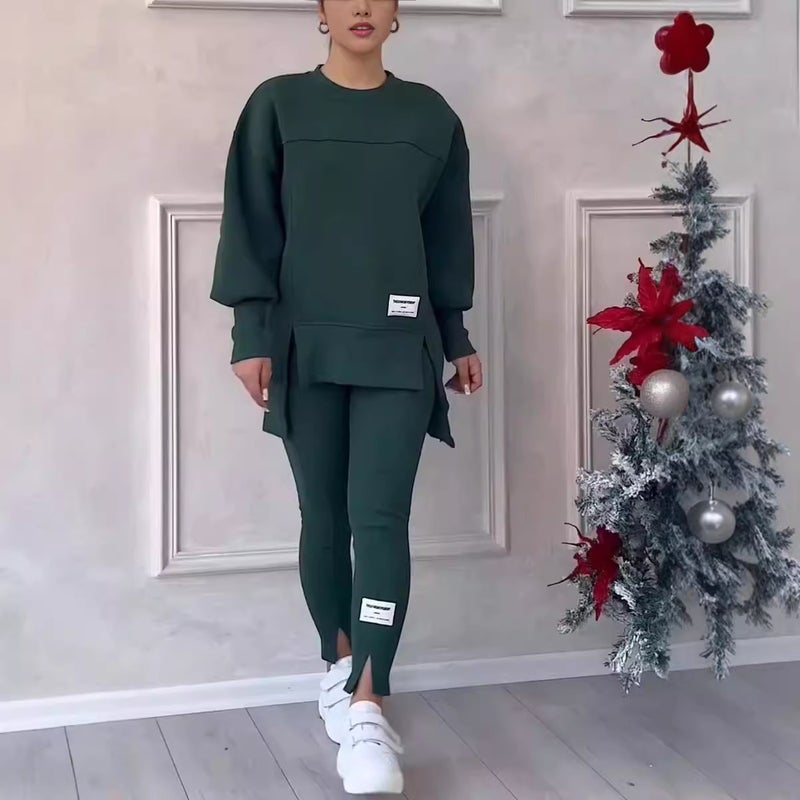 Independent Station Women'S Irregular Long Sleeve Printed Sweater Leggings Suit - Image 2