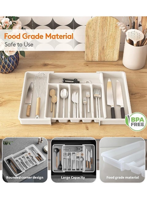 Silverware Drawer Organizer, Adjustable Kitchen Flatware Organizer Large Capacity Utensil Organizer Expandable Utensil Tray for Kitchen, BPA Free Flatware and Cutlery Holder for Spoons Forks Knives