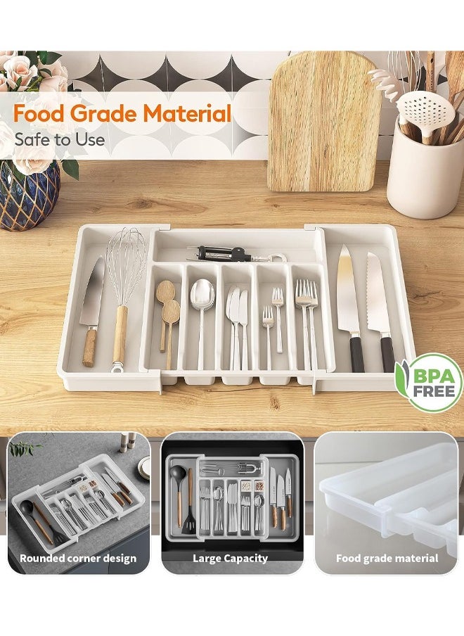 Generic - Silverware Drawer Organizer, Adjustable Kitchen Flatware Organizer Large Capacity Utensil Organizer Expandable Utensil Tray for Kitchen, BPA Free Flatware and Cutlery Holder for Spoons Forks Knives - Image 1