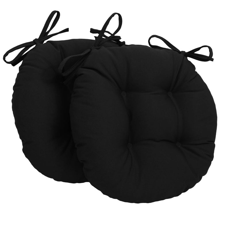 Blazing Needles Solid Twill Round Tufted Chair Cushions (Set of 2), 16", Black - Image 5