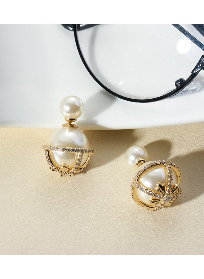 Hanaa 925 Sterling Silver Imitation Pearl Gold Studs Earrings For Women and Girls  - Image 2