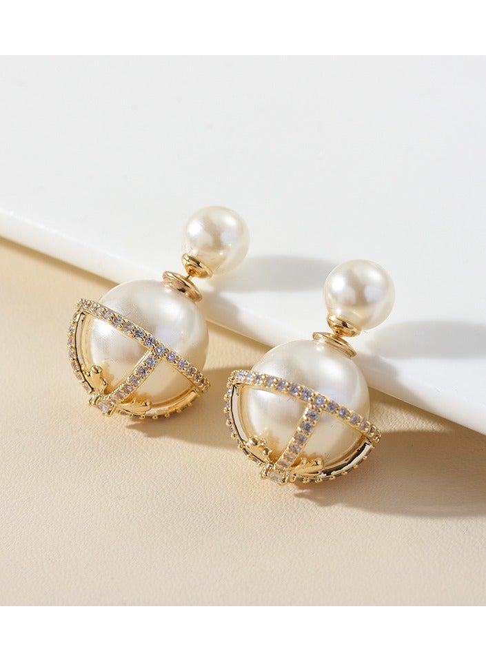 Hanaa 925 Sterling Silver Imitation Pearl Gold Studs Earrings For Women and Girls  - Image 1