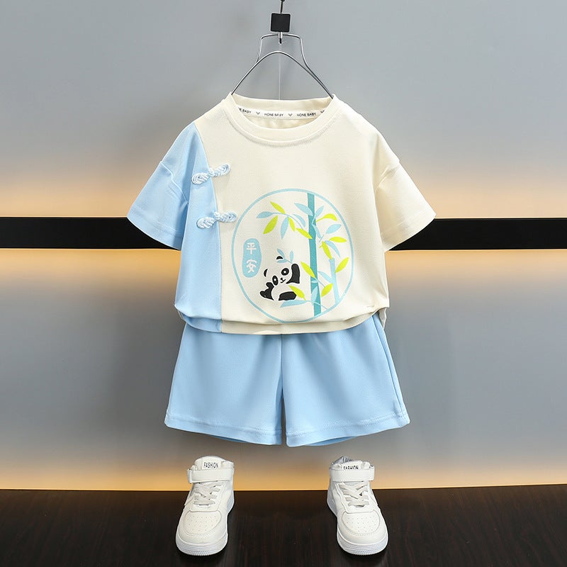 Boys' Han Dynasty One-Year-Old Dress Baby Summer Thin Ancient Style Elegant Chinese School Uniform Set Kidsren'S Tang Suit Two-Piece Set - Image 1