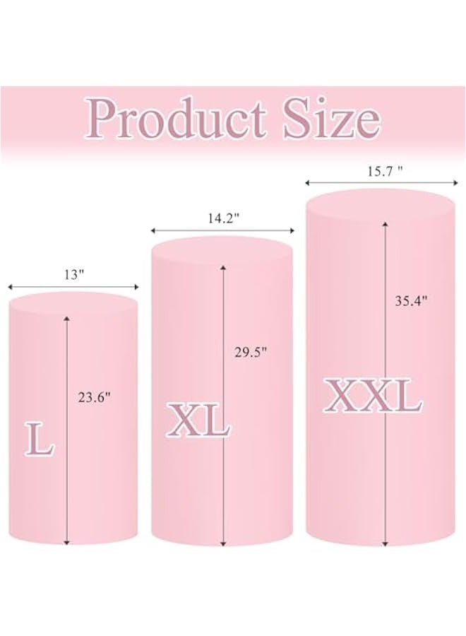 Cylinder Pedestal Stand Covers Spandex Flexible Display Box Stand Covers for Birthday Party Wedding Baby Shower Decoration- Only Stand Covers Included Set of 3 Pink - Image 2