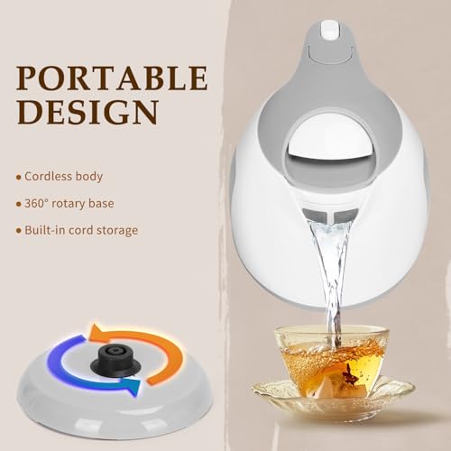 Aigostar Small Electric Kettle, 1L Portable Electric Tea Kettle 1100W with Automatic Shut-Off and Boil Dry Protection, Travel Hot Water Boiler Cordless for Making Coffee and Tea, BPA-Free, Grey - Image 2