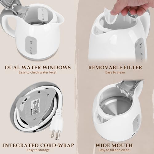 Aigostar Small Electric Kettle, 1L Portable Electric Tea Kettle 1100W with Automatic Shut-Off and Boil Dry Protection, Travel Hot Water Boiler Cordless for Making Coffee and Tea, BPA-Free, Grey - Image 4