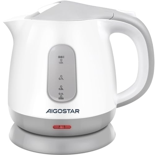 Aigostar Small Electric Kettle, 1L Portable Electric Tea Kettle 1100W with Automatic Shut-Off and Boil Dry Protection, Travel Hot Water Boiler Cordless for Making Coffee and Tea, BPA-Free, Grey - Image 1