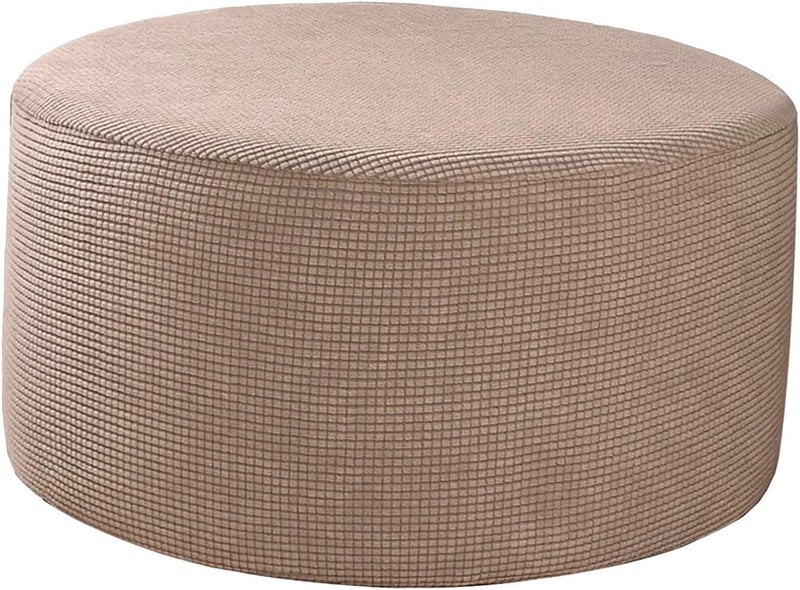 klarakoRound Pouffe Cover Footstool Protector Storage Covers Stool Pouf Stretch Covers, Machine Washable (Large, 58klarako65cm) klarakoKahki - Image 1