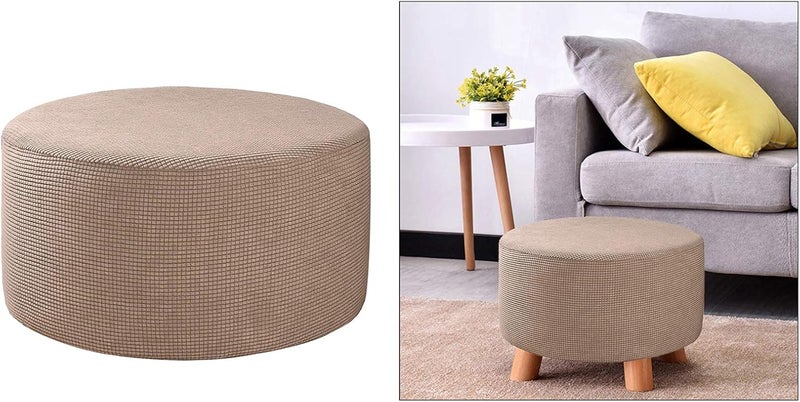 klarakoRound Pouffe Cover Footstool Protector Storage Covers Stool Pouf Stretch Covers, Machine Washable (Large, 58klarako65cm) klarakoKahki - Image 3