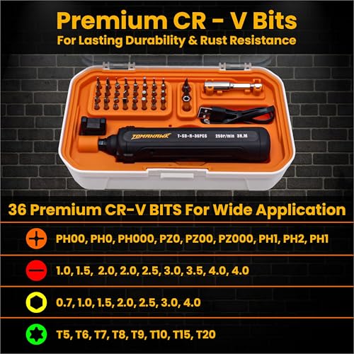 TOMAHAWK® T-SD-N-36pc 36-Piece Multipurpose Mini Handheld Screwdriver Set for Home-3.6V, Compact Reversible LED Indicator Electric Screwdriver for RC, Laptop, Phone, Computer Electronics - Image 2