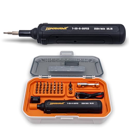TOMAHAWK® T-SD-N-36pc 36-Piece Multipurpose Mini Handheld Screwdriver Set for Home-3.6V, Compact Reversible LED Indicator Electric Screwdriver for RC, Laptop, Phone, Computer Electronics - Image 1