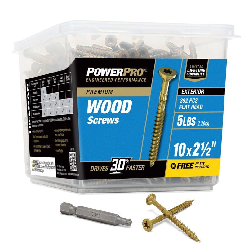 Power Pro Premium Exterior Wood Screws 10 x 212 Inch AllPurpose Deck Screws for Outdoor Projects T25 Star Bit Included Bronze 392 Pieces 48612V4