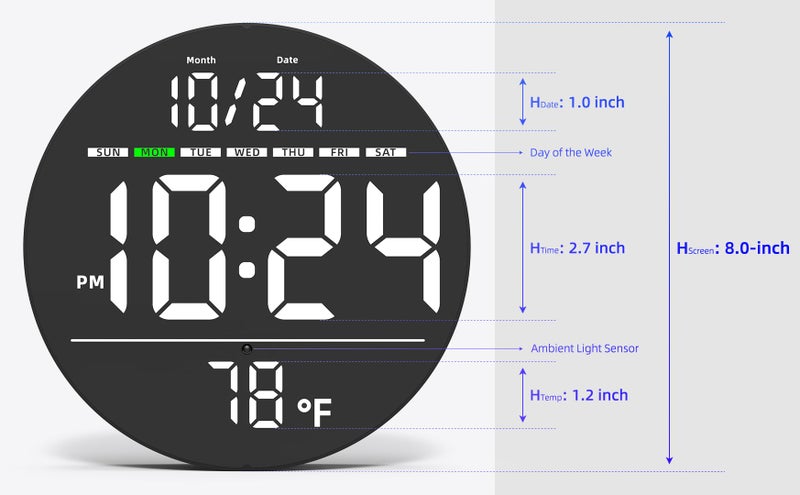 XUANZIT Digital Wall Clock with Large LED Display, Date, Temperature, Auto-Brightness | Small [PLUG-IN] Clock | Modern Electric Wall Clock for Bedroom, Classroom, Living Room, Home, Office, Farmhouse â€“ White - Image 3