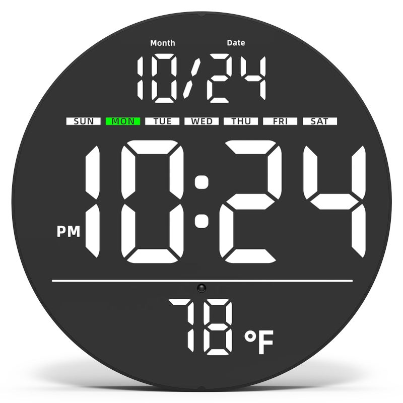 XUANZIT Digital Wall Clock with Large LED Display, Date, Temperature, Auto-Brightness | Small [PLUG-IN] Clock | Modern Electric Wall Clock for Bedroom, Classroom, Living Room, Home, Office, Farmhouse â€“ White - Image 1