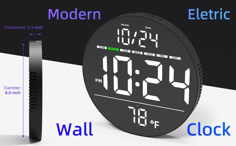 XUANZIT Digital Wall Clock with Large LED Display, Date, Temperature, Auto-Brightness | Small [PLUG-IN] Clock | Modern Electric Wall Clock for Bedroom, Classroom, Living Room, Home, Office, Farmhouse â€“ White - Image 2