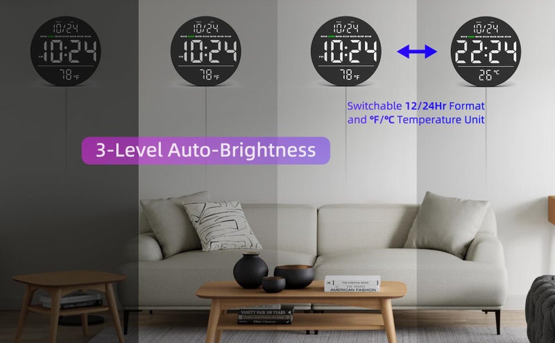 XUANZIT Digital Wall Clock with Large LED Display, Date, Temperature, Auto-Brightness | Small [PLUG-IN] Clock | Modern Electric Wall Clock for Bedroom, Classroom, Living Room, Home, Office, Farmhouse â€“ White - Image 5