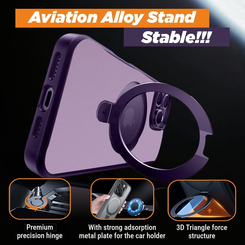 AIBEX Back Cover for Apple iPhone 15 with OStand Ring Kickstand| Mag-Saf Compatible Magnetic Metal Alloy Ring| Wireless Charging| Slim Thin Scratch Resistant Armor |Shockproof Protective Case - Purple - Image 3