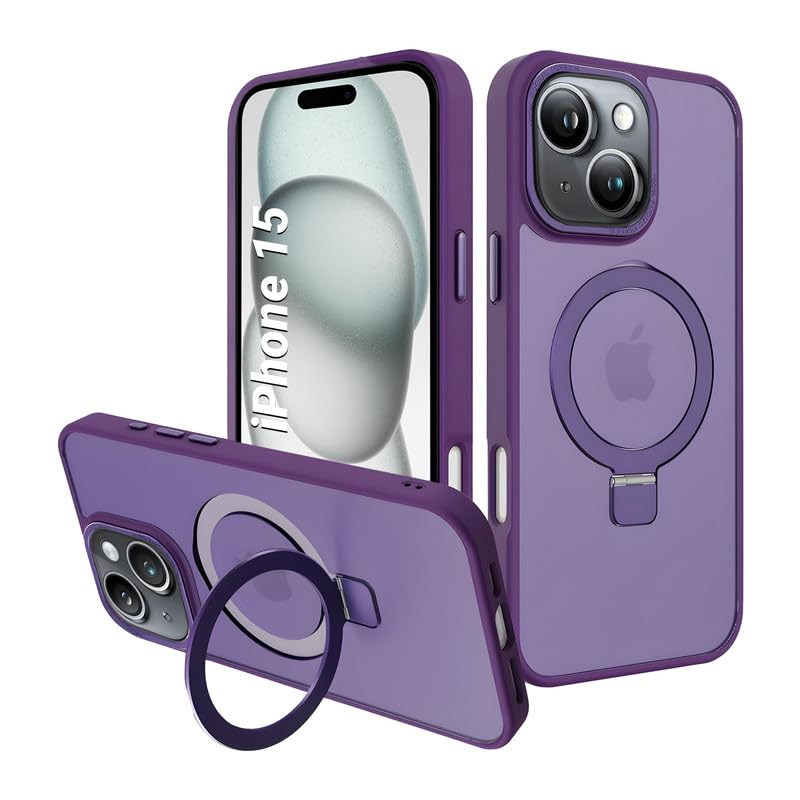 AIBEX Back Cover for Apple iPhone 15 with OStand Ring Kickstand| Mag-Saf Compatible Magnetic Metal Alloy Ring| Wireless Charging| Slim Thin Scratch Resistant Armor |Shockproof Protective Case - Purple - Image 1