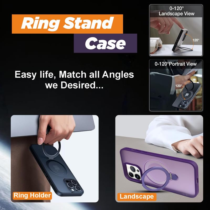 AIBEX Back Cover for Apple iPhone 15 with OStand Ring Kickstand| Mag-Saf Compatible Magnetic Metal Alloy Ring| Wireless Charging| Slim Thin Scratch Resistant Armor |Shockproof Protective Case - Purple - Image 4