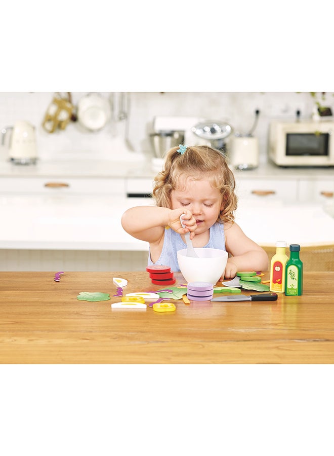 هيب مجموعة سلطة هابي الصحية - 39 قطعة | طعام خشبي للعب مع وعاء وأدوات ومكونات | لعب أدوار إبداعي للأطفال 3+ - Image 5