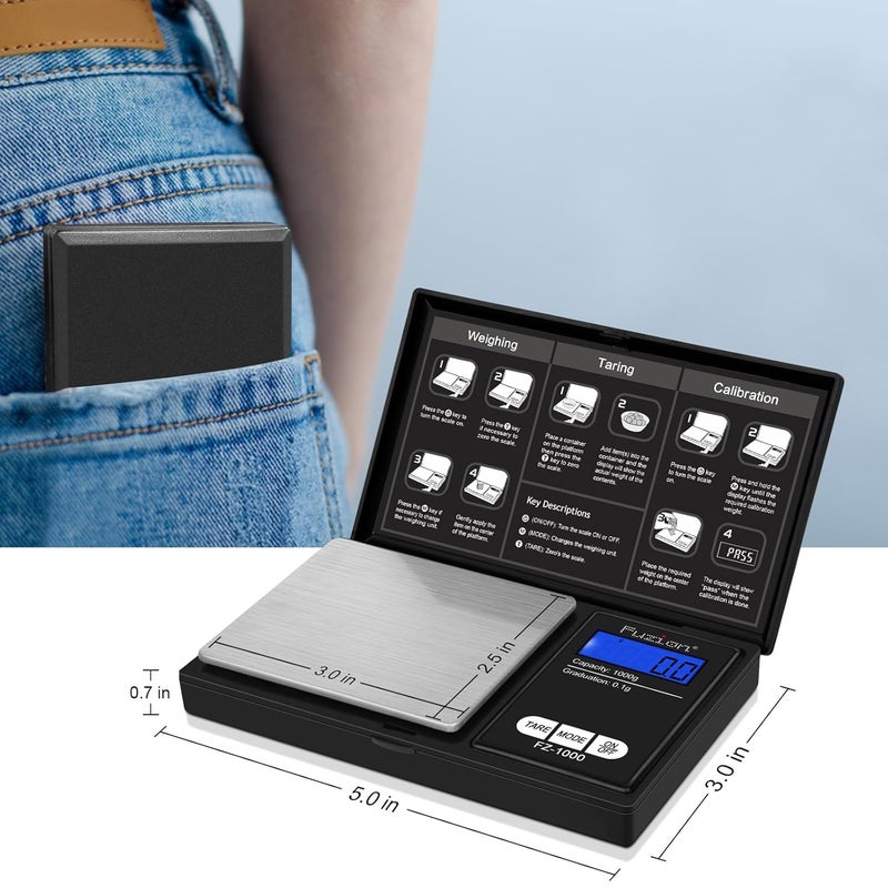 Fuzion Digital Pocket Scale 1000g/0.1g, Small Digital Scales Grams and Ounces, Herb Scale, Jewelry Scale, Portable Travel Food Scale(Battery Included) - Image 5