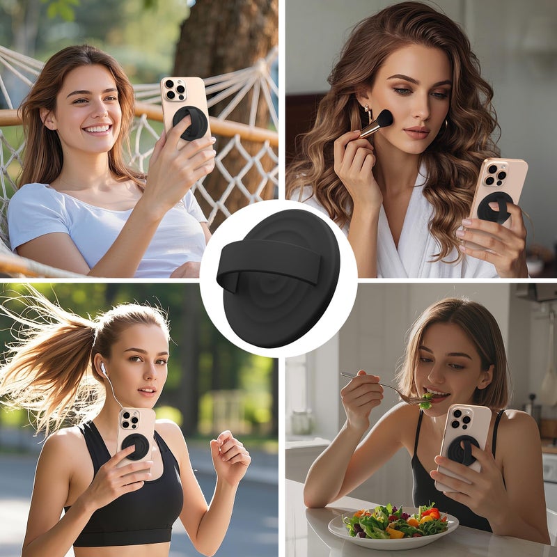 COFFKER Magnetic Phone Grip Ring Holder, Liquid Silicone Magnet Cell Phone Grip Finger Loop, Compatible with Magsafe, Back of Phone for iPhone 17/16/15/14/13/12 Series, Black - Image 2
