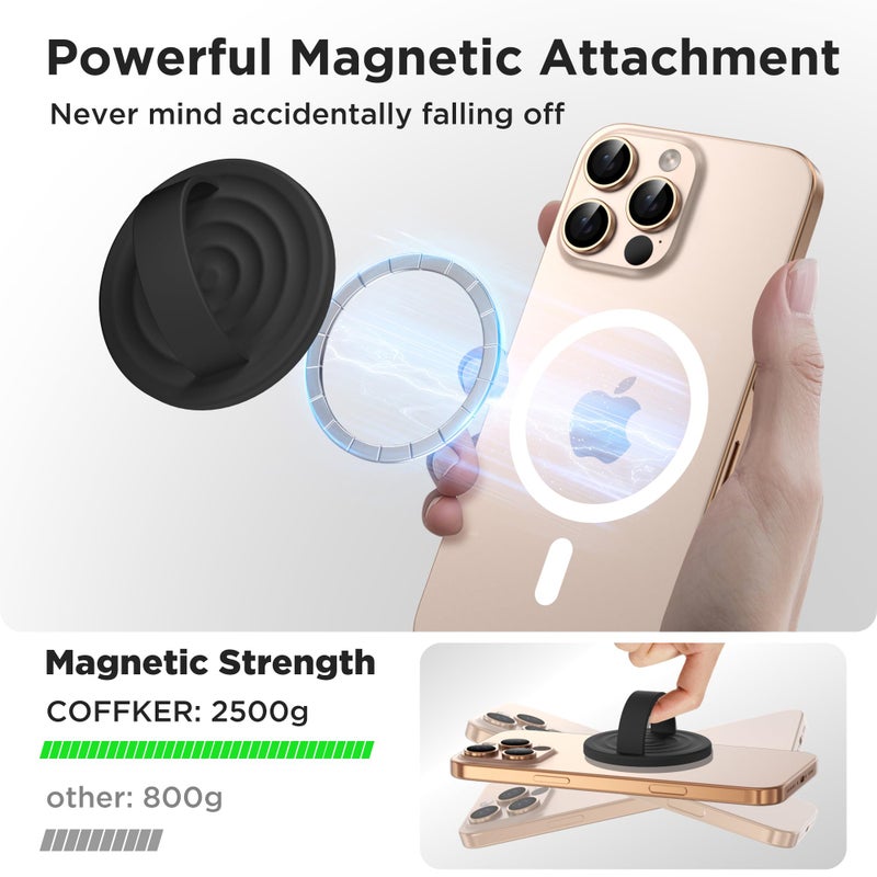 COFFKER Magnetic Phone Grip Ring Holder, Liquid Silicone Magnet Cell Phone Grip Finger Loop, Compatible with Magsafe, Back of Phone for iPhone 17/16/15/14/13/12 Series, Black - Image 3