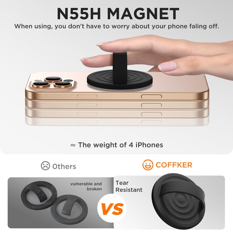 COFFKER Magnetic Phone Grip Ring Holder, Liquid Silicone Magnet Cell Phone Grip Finger Loop, Compatible with Magsafe, Back of Phone for iPhone 17/16/15/14/13/12 Series, Black - Image 5