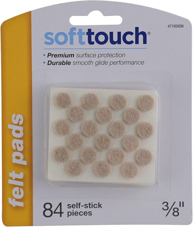 Soft Touch SoftTouch 3/8" Round Self-Stick Felt Pads - 84 Pack for Surface Protection and Silent Gliding - Image 1