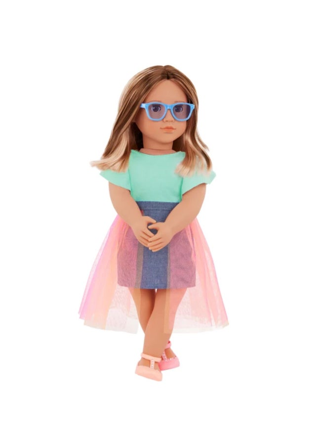 Our Generation Lisa Fashionable Doll in Denim Tulle Skirt Outfit Multicolor 18 Inch BOGBD31491Z - Image 1