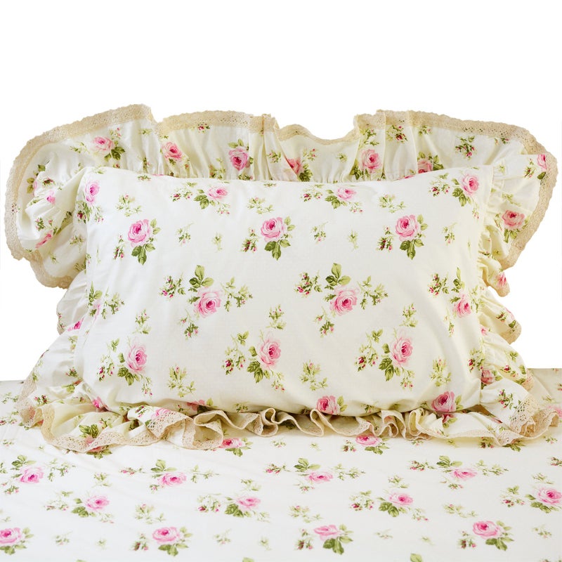 FADFAY Rosette Floral Print Duvet Cover Set Princess Lace Ruffle Bedding Set for Girls 3 Pieces Queen Size - Image 4